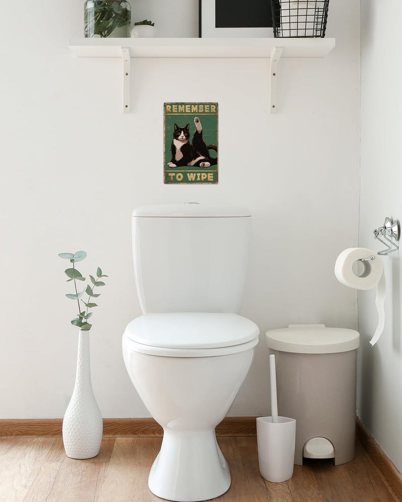 ALKB Bathroom Tuxedo Cat Sign - Remember to Wipe - Cat Lover Gift 8x12 Inch Vintage Metal Sign for Bathroom Decorations - Image 3